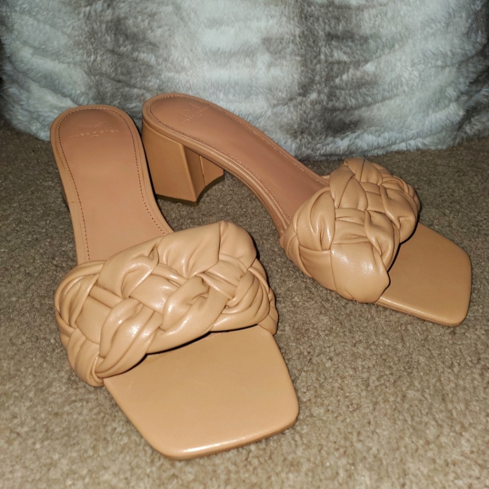 Marc Fisher LTD, 10, Braided Leather Chunky Block Heel, Neutral Beige, Cerita